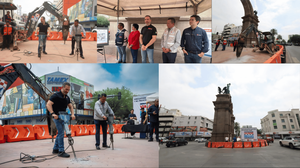 Imágenes de como inicia las obras en el arco de la independencia con plan para reducir el tráfico en Monterrey